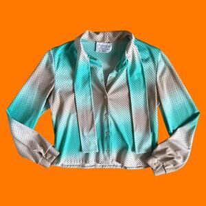 70's vintage cropped long sleeve pussybow blouse top SMALL